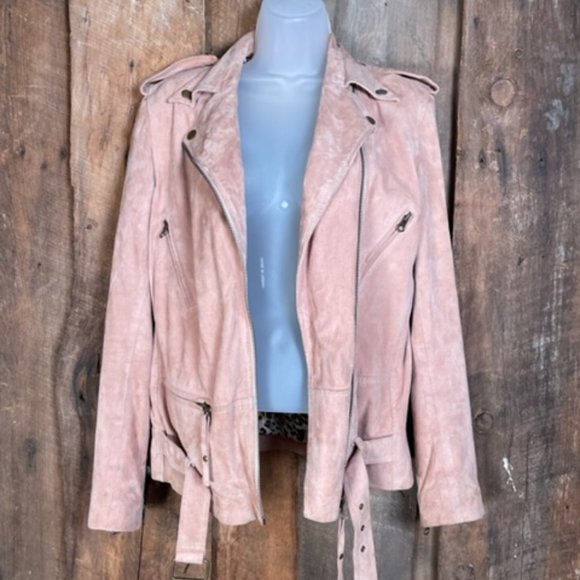 Sara Berman Blush Pink Suede Motorcycle Jacket - Size X-Small - Picture 1 of 16